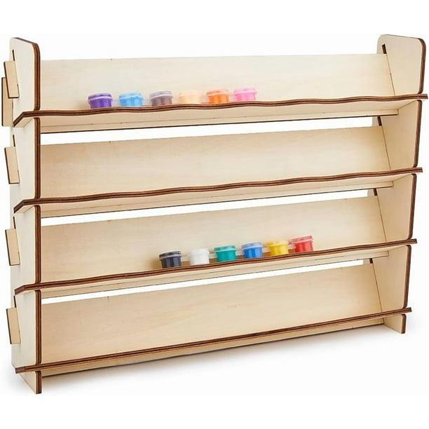 Organizador de pintura de madera de 4 niveles, estante de almacenamiento, soporte para botellas de pintura, estante de madera para pinturas de modelismo