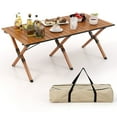 thumbnail image 1 of Costway Mesa de camping plegable de aluminio, mesa de picnic enrollable ligera con diseño de madera, mesa de playa portátil de altura baja con bolsa de transporte para camping, picnic, barbacoa, 1 of 5