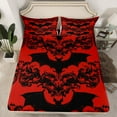 thumbnail image 2 of Manfei Western Damask Print Twin Sheet Sets for Kid, Black Red Bat Twin Fitted Sheet, Halloween Theme Flat Sheet, Lightweight Room Decor, 3-Piece, 2 of 7