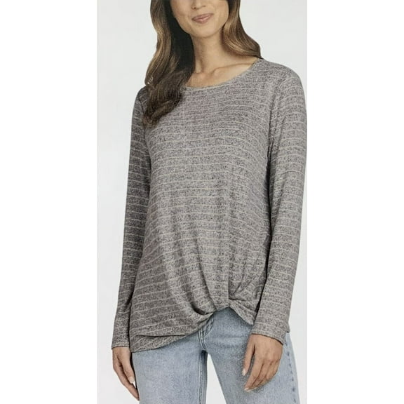Max & Mia Women's Cozy Twist Front Tunic, Heather Gray with Natural Stripes XL