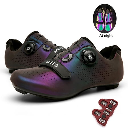 

FULORIS Cycling Shoes Road Bike Compatible with SPD Cleats Rotating Buckle Lock Pedal Reflective at Night