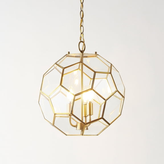 JONATHAN Y Bee 13.5" 3-Light Modern Bohemian Iron/Glass LED Pendant, Brass Gold/Clear