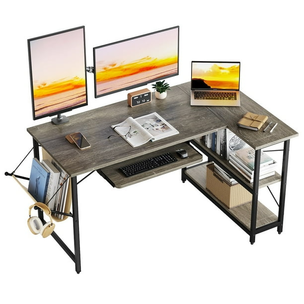 Bestier 55 inch Corner LShaped Desk with Keyboard Tray Home Office Desk Grey