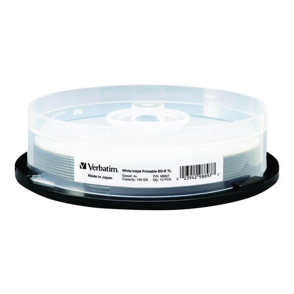 10PK BD-R XL 4X 100GB WHITE INKJET HUB PRINTABLE SPINDLE