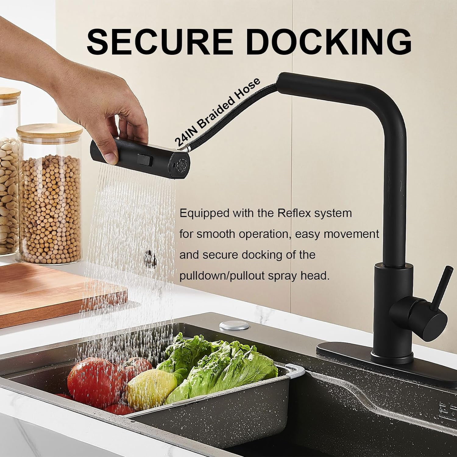 Kitchen Faucets with Pull Down Sprayer Matte Black, 3 Mode Kitchen Sink Faucet with Deck Plate for Farmhouse RV Vessel Basin