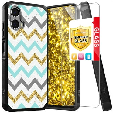 TJS for Motorola Moto G Stylus 5G 2024 Phone Case, with Tempered Glass Screen Protector, Dual Layer Hybrid Magnetic Support Shockproof Heavy Duty Cover for Moto G Stylus 5G 2024 (Zigzag)