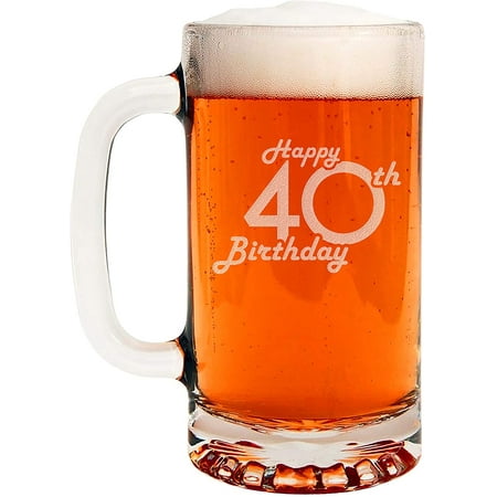 

Retro Birthday Etched 16oz Beer Mug 40th Birthday Gift