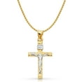 thumbnail image 1 of 14K Two Tone Gold Crucifix Cross Pendant with 1.5mm Flat Open Wheat Chain Chain Necklace - 22", 1 of 4
