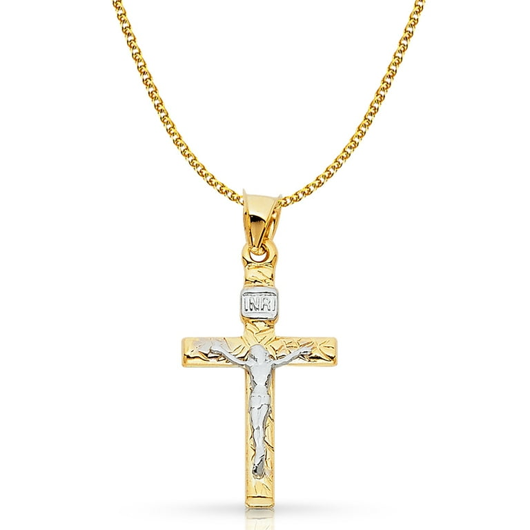 14K Two Tone Gold Crucifix Cross Pendant with Flat Open