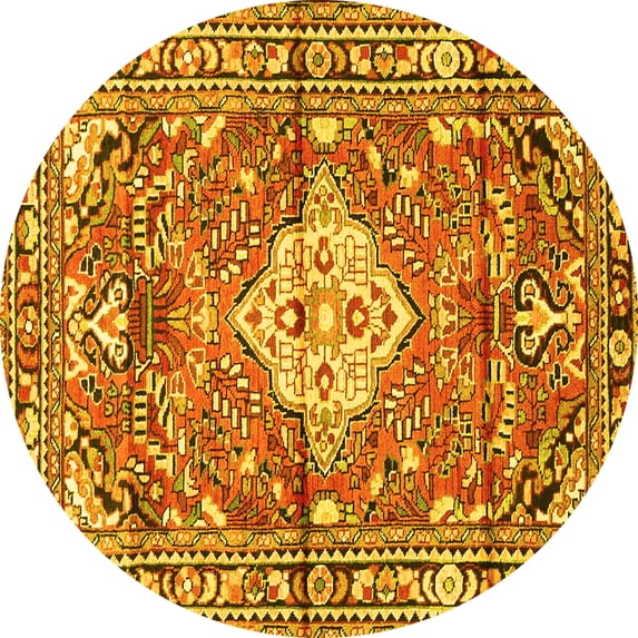 Ahgly Company Indoor Round Medallion Yellow Traditional Area Rugs, 6' Round