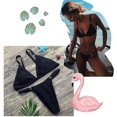 thumbnail image 2 of Traje de baño negro S Sexy Push Up Acolchado Vendaje Bikini Brasileño Triángulo Halter Cintura Baja Tanga Bikini Parte Inferior Playa, 2 of 5