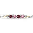 thumbnail image 3 of Gem Stone King 925 Silver and 10K Yellow Gold Red Rhodolite Garnet, Pink and White Lab Grown Diamond Bracelet for Women | 2.22 Cttw | Gemstone January Birthstone | Round 5MM | Fully Adjustable 9", 3 of 5
