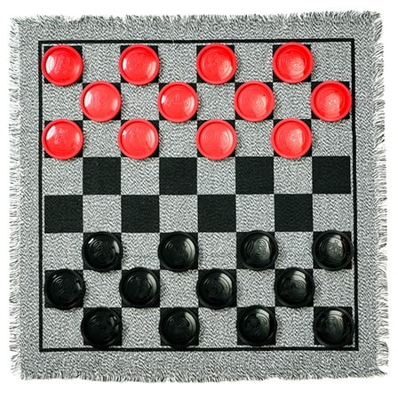 Trimate: 3-In-1 Giant Checkers & Tic Tac Toe - Jumbo 25.6" Square Rug, 2 Player Game Set, Indoor-Outdoor Family Fun, Portable & Easy To Set Up, Age 4 