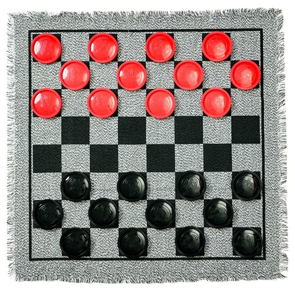 Trimate: 3-In-1 Giant Checkers & Tic Tac Toe - Jumbo 25.6" Square Rug, 2 Player Game Set, Indoor-Outdoor Family Fun, Portable & Easy To Set Up, Age 4 