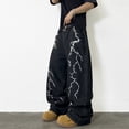thumbnail image 5 of Mrmall Mens Wide Leg Jeans Loose Fit Vintage Y2K Lightning Print Denim Jeans Streetwear, 5 of 6