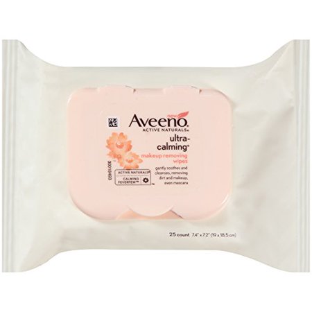 Aveeno Ultra-Calming Cleansing Oil-Free Makeup Removing Wipes for Sensitive Skin, 25