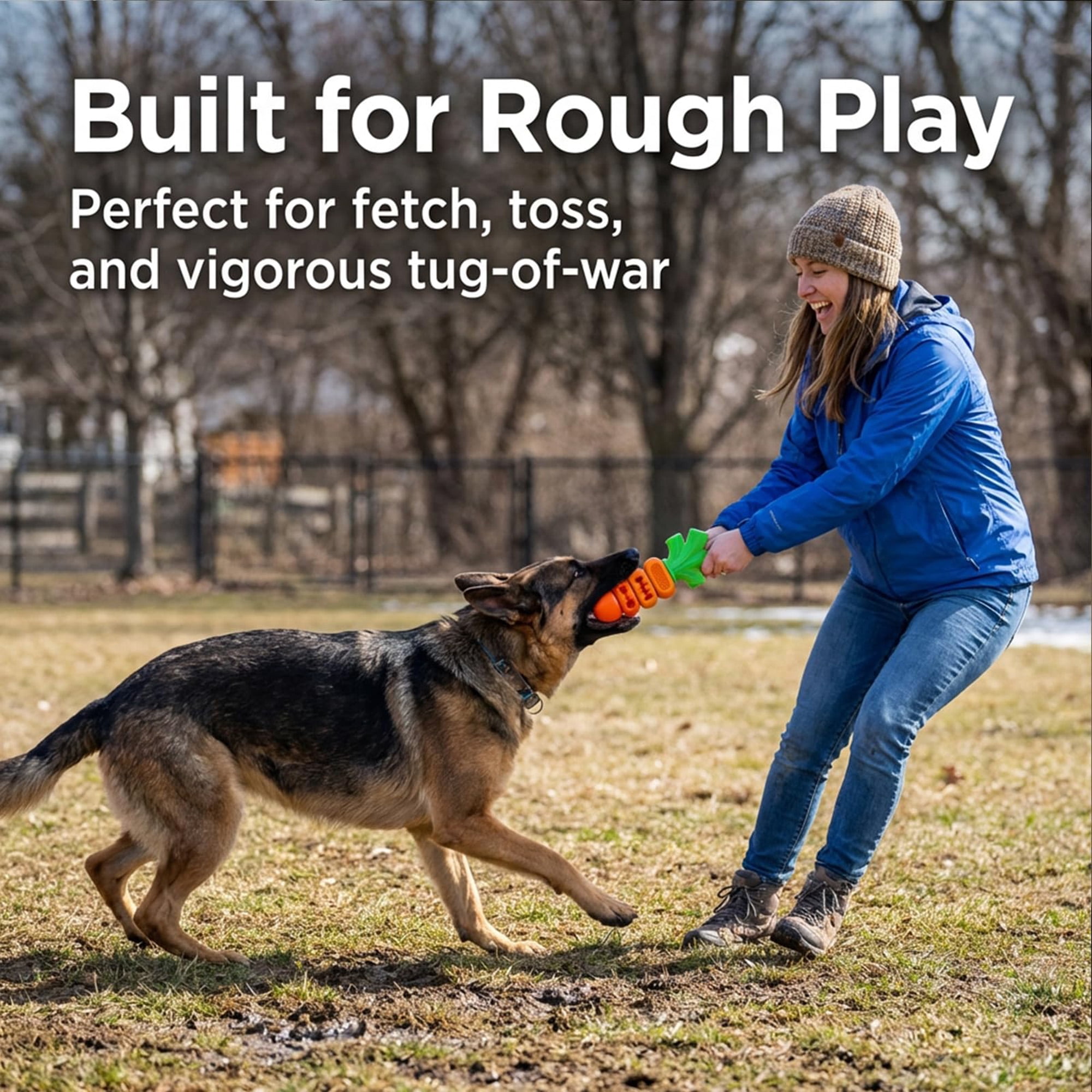 Indestructible Dog Chew Toys for Aggressive Chewers, Tough Nylon Rubber Carrot Bacon Flavor Dental Chew Toy for Medium Large Breed Dogs 20-70 lbs, Boredom Buster Easter Basket Stuffer, Orange