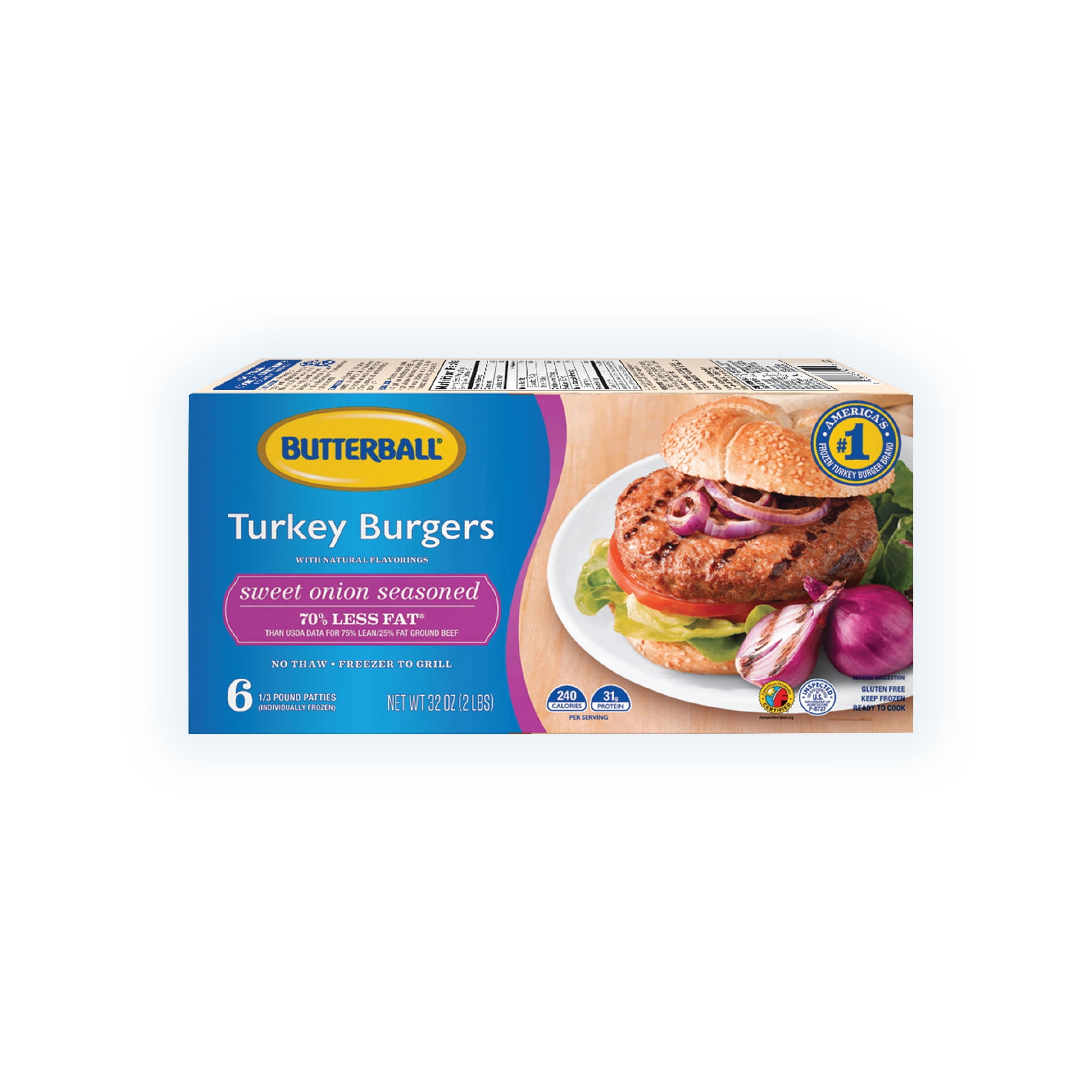 Butterball Sweet Onion Frozen Turkey Burgers, 1/3 lb. Patties, 2 lb
