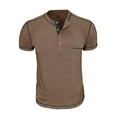 thumbnail image 3 of YLSDY Mens Henley Shirts Short Sleeve Casual Button T-Shirts Basic Tee Shirts Summer Vintage T Shirts with Pocket Khaki L, 3 of 5