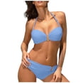 thumbnail image 2 of Women's Sexy Bikini Set Halter Neck Backless Solid Color Two Piece Swimsuit Beachwear for Vacation Summer Party,Sky Blue,S, 2 of 5