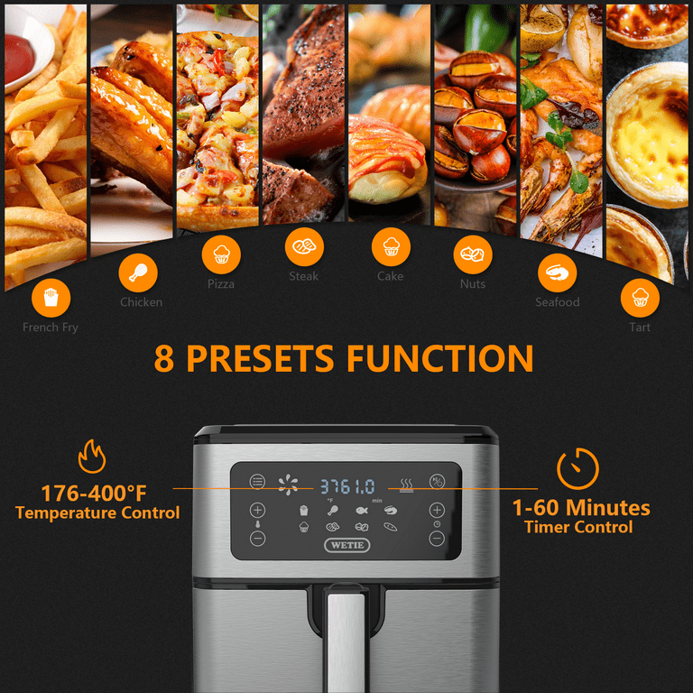 WETIE Air Fryer, 4QT 1400W, 5-in-1, 176°F-400ºF, Overheat Protection, Easy  Clean