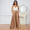 thumbnail image 4 of KDDYLITQ Womens Satin Skirts a Line Solid Color Maxi Skirt Silk High Waisted Casual Long Skirts Holiday Trendy Skirt with Pocket Khaki M, 4 of 6