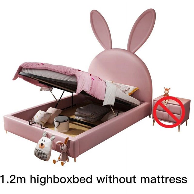 Rabbit Bed Net Red Bed Girl Bed Light Luxury Children's Bed Big Girl Princess Bed Cartoon Creative Children's Leather Bed My Lux Decor Round