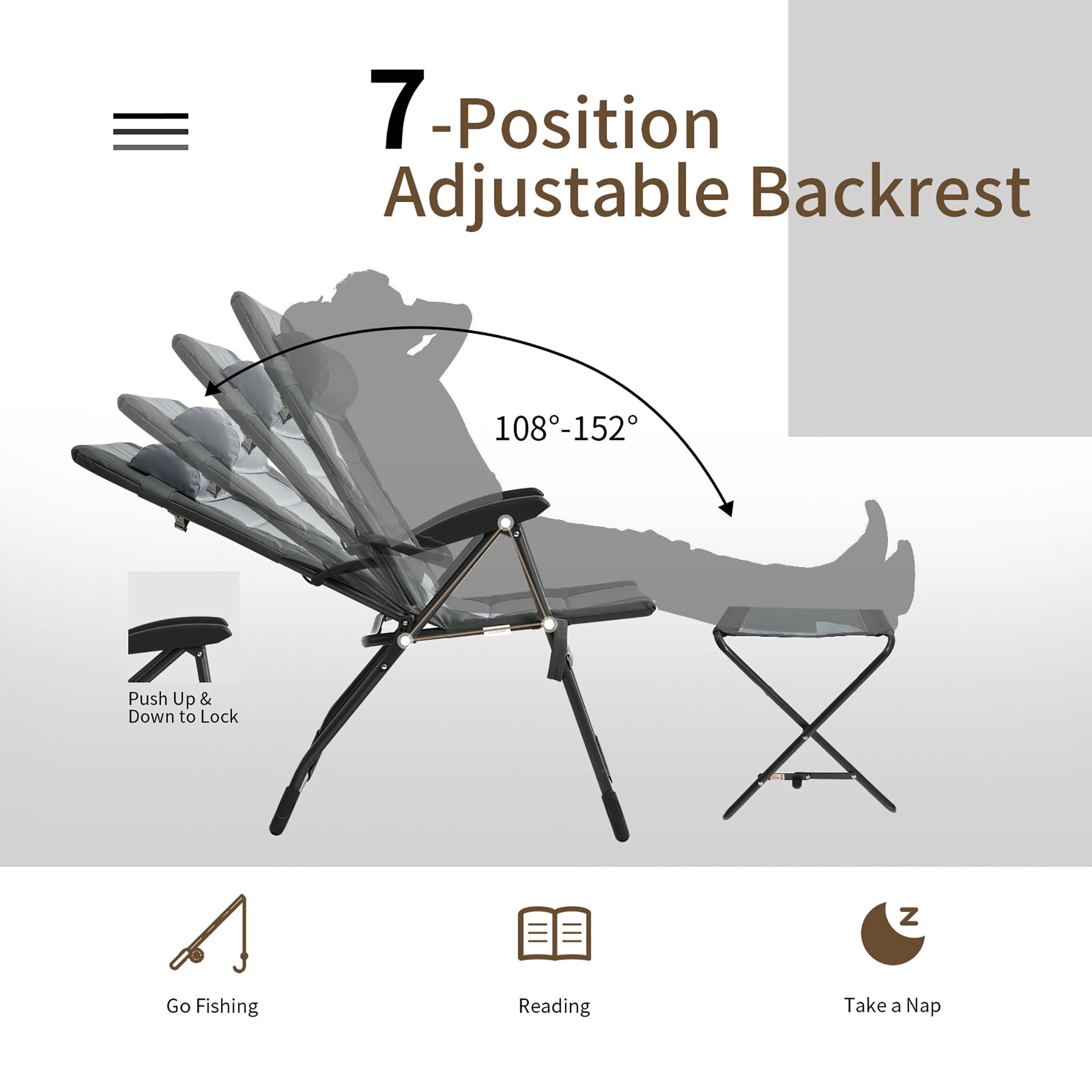 Costway 4PCS Patio Folding Dining Chair Ottoman Set Recliner Adjustable Gray