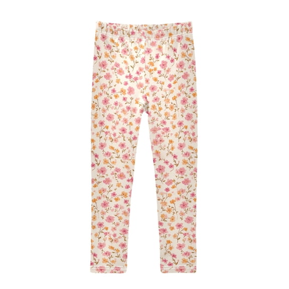 Retro Flowers Pink Orange Printed Leggings Yoga Pants for in 4t to 10t