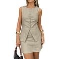 thumbnail image 2 of Women'S Linen Blend 2 Piece Outfit, Sleeveless Vest and for Mini Skirt Set Color L, 2 of 9