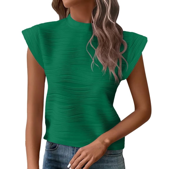 T Shirts For Women Womens Tops Short Sleeved Half High Collar Textured Wavy Solid Color Top T Shirt