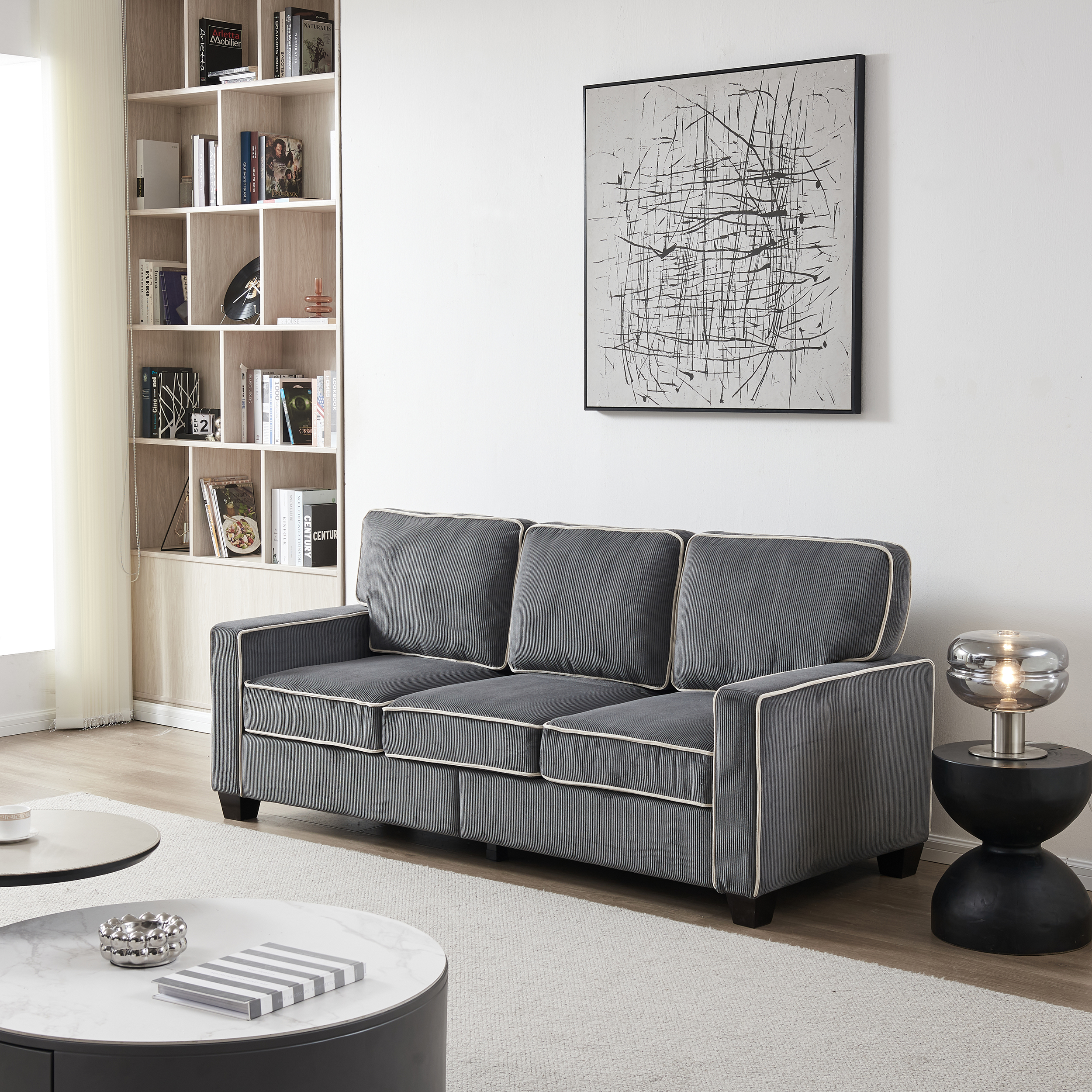 DEALTOPS Modern Sectional Sofa Corduroy Upholstered Sleeper Sofa Couch 3 Seater Sofa Chair for Living Room - Gray