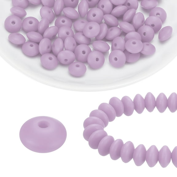 100Pcs Silicone Beads 12mm Lentil Rubber Focal Beads Bulk for Pens Keychain Bracelet Necklace DIY Crafts Making, Lilac
