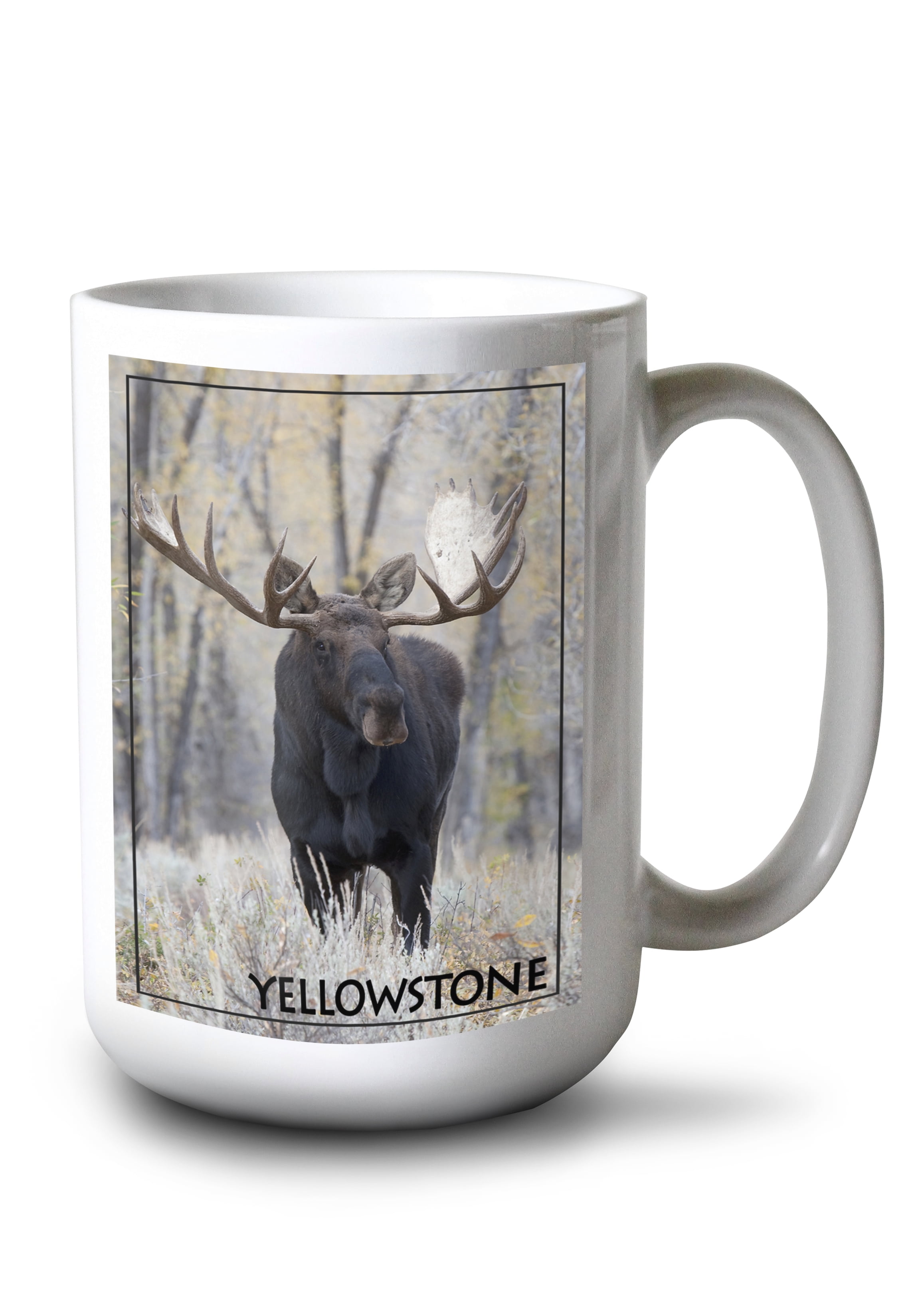 15 fl oz Ceramic Mug, Yellowstone, Moose Bull in Trees, Dishwasher