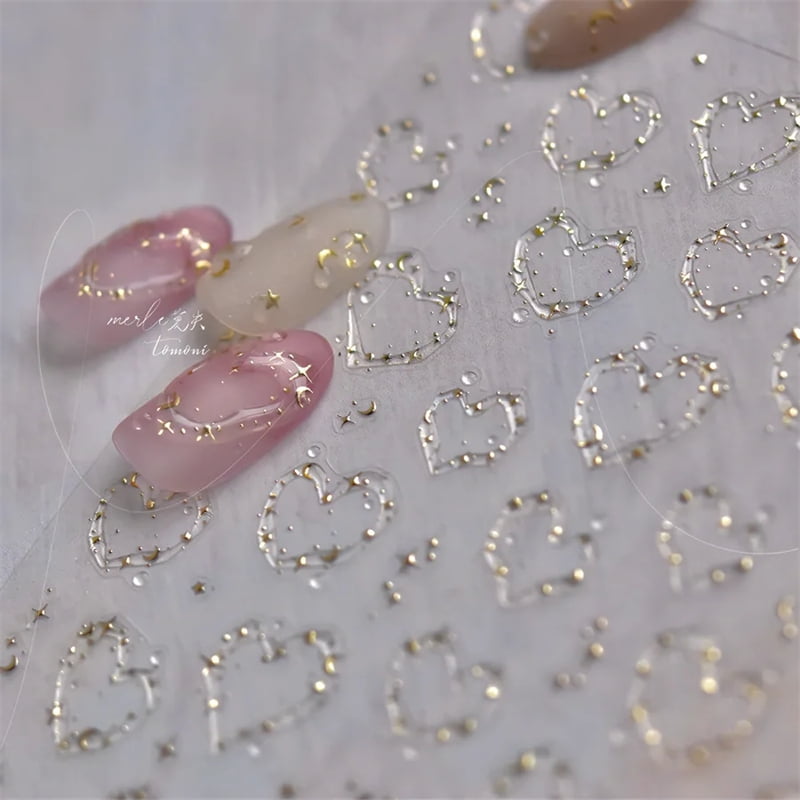 1pcs Jelly Nail Stickers Shiny French Ice Crystal Stars Love Self Adhesive Stickers For Nails DIY Valentine's Day Decorat Decals
