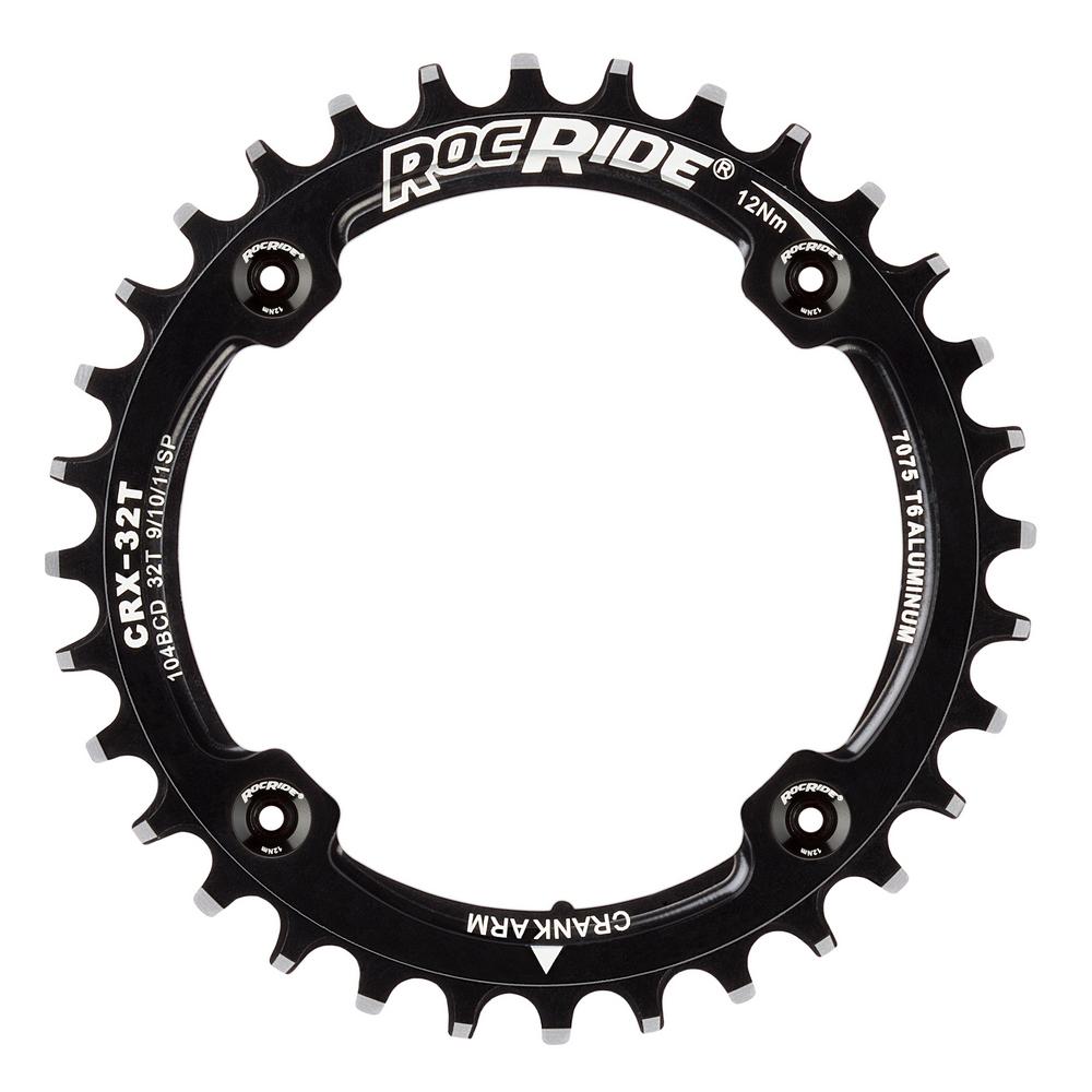 32T Narrow Wide Chainring 104 BCD Black Aluminum With 4 Black Aluminum Bolts By RocRide For 9/10/11 Speed. - image 3 of 5