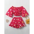 thumbnail image 4 of Faithtur Girls Two Pieces Clothes Outfit Off Shoulder Crop Tops + Shorts, 4 of 9