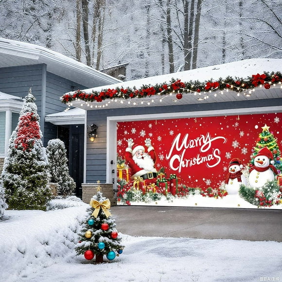 Wzzjkit Christmas Decorations Christmas Garage Decor Cloth Merry Christmas and Festive Outdoor Garage Door Hanging Cloth