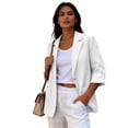 thumbnail image 7 of 2026 Summer Linen Blazer Women-3/4 Sleeve V Neck Ruched Sleeve Button down Lightweight Breathable Business Casual Work Jackets Pocket by Awwp White M, 7 of 7