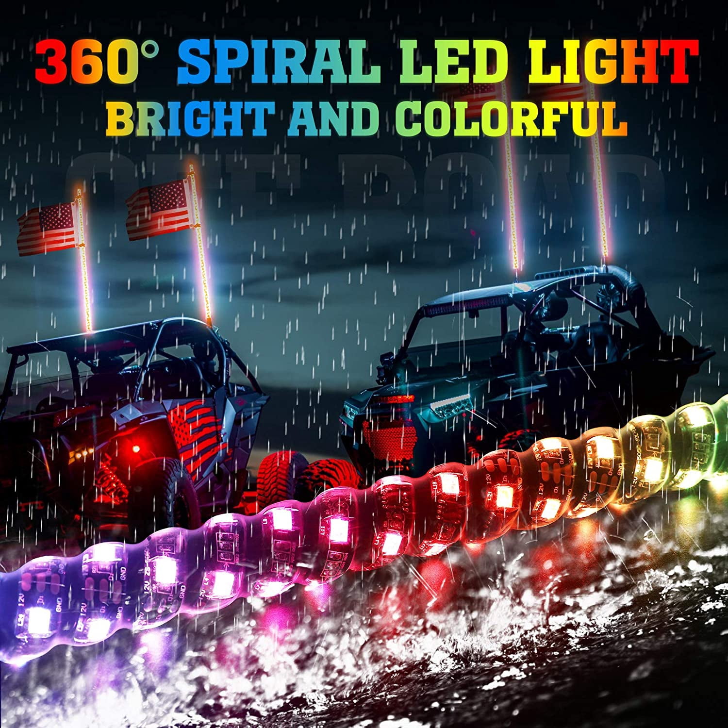 KEMIMOTO 2pcs 4ft UTV Spiral LED Whip Lights App Remote Control for SXS ATV Boat Offroad Compatible with Polaris RZR Can-Am Maverick X3 Sportsman