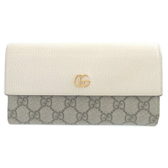Pre-Owned Gucci 456116 GG canvas leather beige ivory bi-fold long wallet 1491GUCCI (Good)