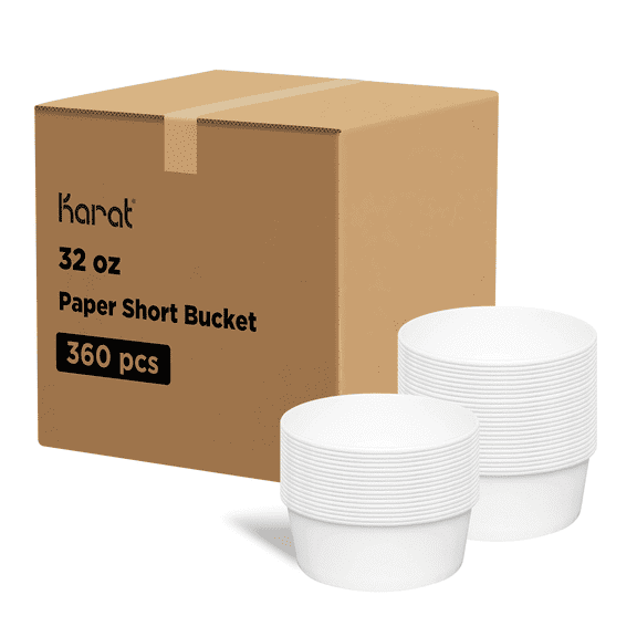 Karat Leak-Resistant Paper Short Bucket - Ideal for Hot Soup or Cold Salad, Perfect Kitchen Storage and Food Container (32oz) - White, Count of 360