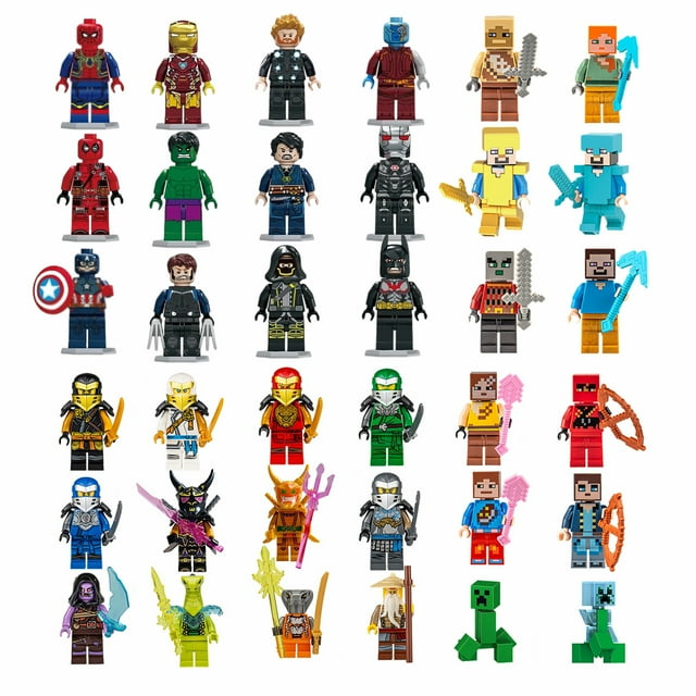 Set de 36 Figuras de Bloques Mini: Héroes y Guerreros Pixel – Juguetes de Personajes Armables para Juego Creativo y Colección