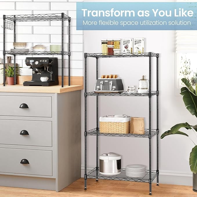 Sailvan 6-Tier 63"H Metal Storage Rack with Wheels, Slim Wire Shelving Unit for Pantry Kitchen Bathroom, Adjustable Shelves with Hooks, 530lbs Cap,Black