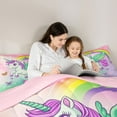 thumbnail image 4 of Feelyou Cartoon Unicorn Kids Twin Bedding Sets 7-Piece, Dreamy Butterfly Bedding Comforter Set, Rainbow Stars Galaxy Reversible Sheet Sets, Luxury Bedroom Decor, 4 of 7