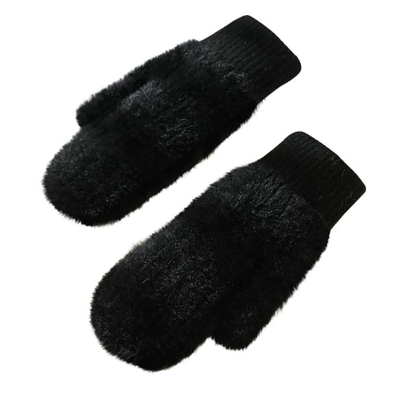 Kilaqueen Women/Men Winter Fuzzy Warm Mittens Adult Fashion Chunky Knit Outdoor Gloves Soft Fleece Lining Cold Weather Winterproof Winter Gloves