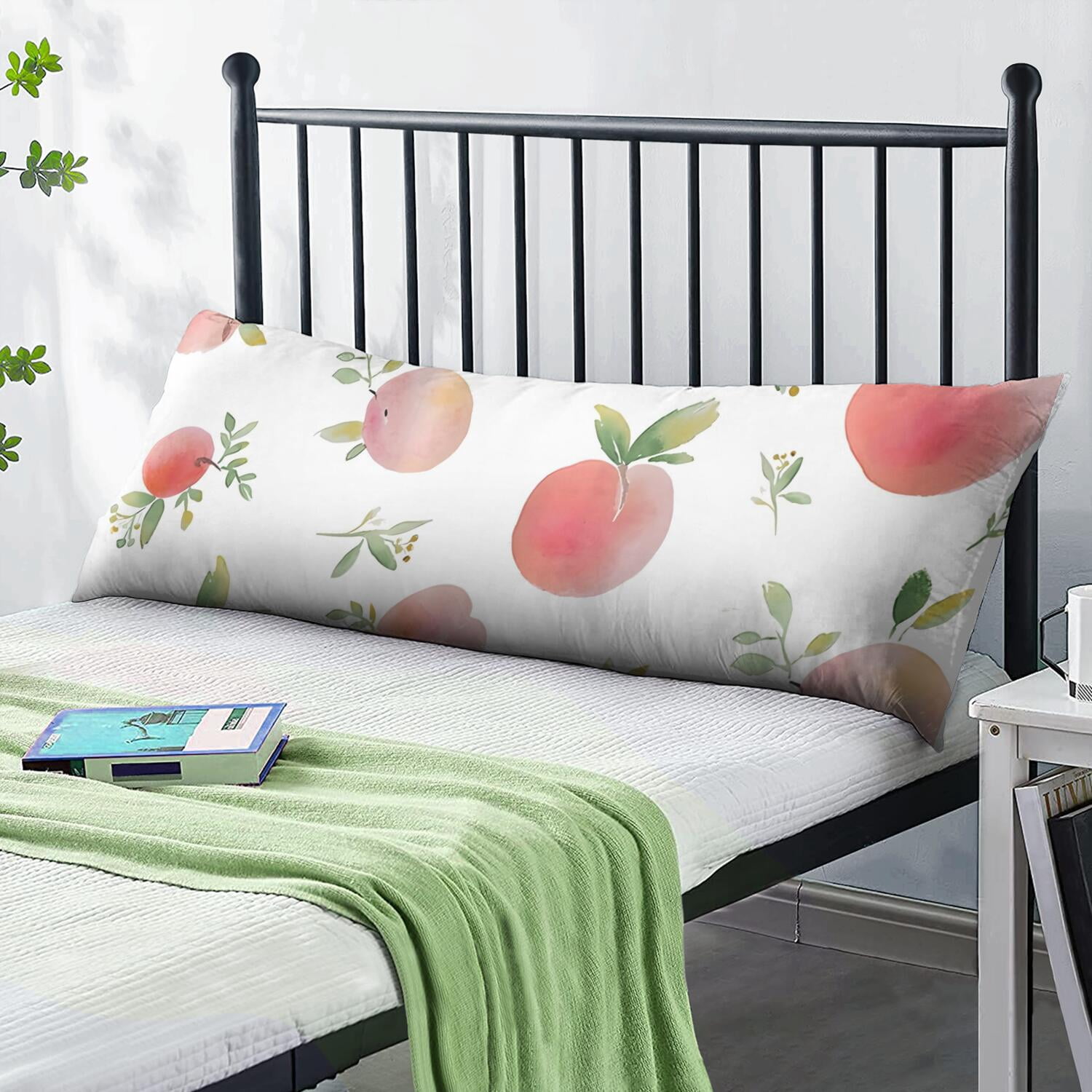 20x54 Peach Body Pillow Cover with Invisible Zipper - Soft Kawaii Fruit Print Full Body Pillow Case for Sleeping, Maternity, Office - Breathable Pink Peach Pattern Design
