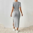 thumbnail image 7 of bbyeadc Women's Summer Bodycon Dresses Square Neck Short Sleeve Casual Sundresses Knit Side Slit Ribbed Midi Dresses (Light Gray, M), 7 of 7
