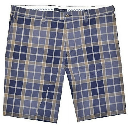 Tommy Hilfiger Men Plaid Flat Front Shorts (40, Navy/Cadet Blue/Wheat)