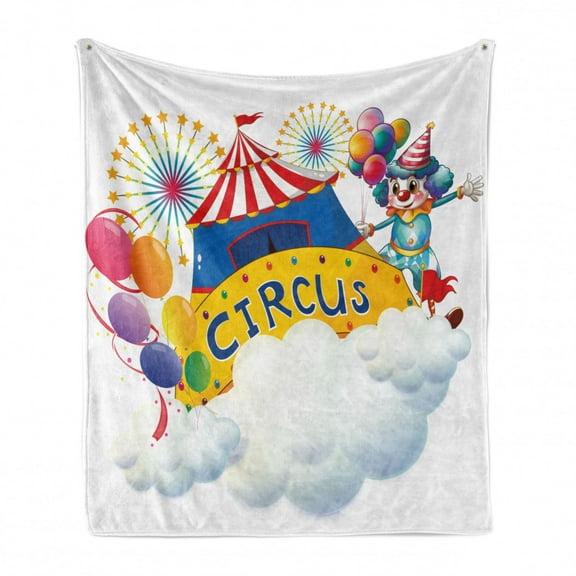 Circus Soft Flannel Fleece Throw Blanket, Illustration of a Circus Above the Clouds Entertainer Comedian Show Print, Cozy Plush for Indoor and Outdoor Use, 50" x 60", Multicolor, by Ambesonne